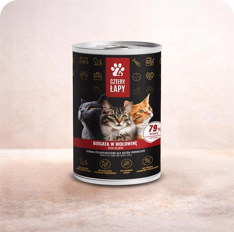 Cztery łapy Beef-rich cat can 400g without chicken