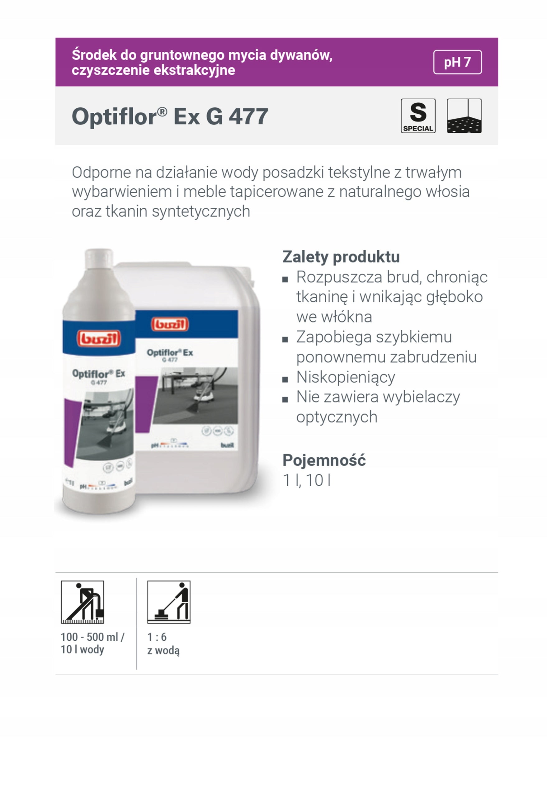 Werkzeug zum Reinigen von Möbeln und Teppichen BUZIL G477 Optiflor Ex, 1 l (12) 