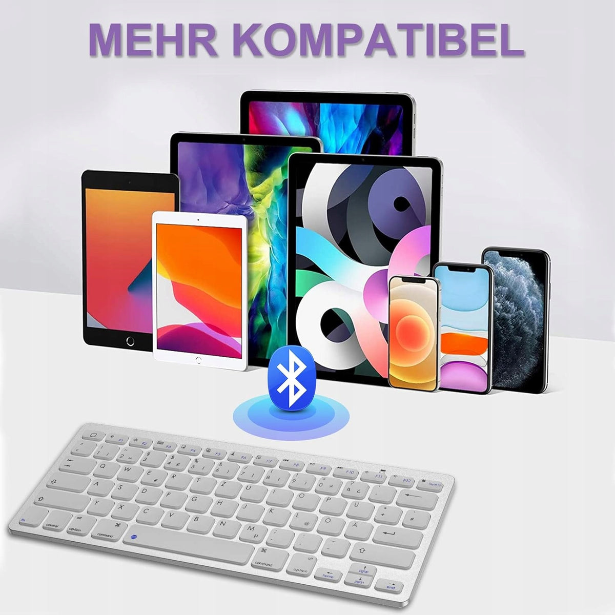 D DINGRICH Bluetooth Wireless Keyboard, German Layout, Silver EAN (GTIN) 0611056454107
