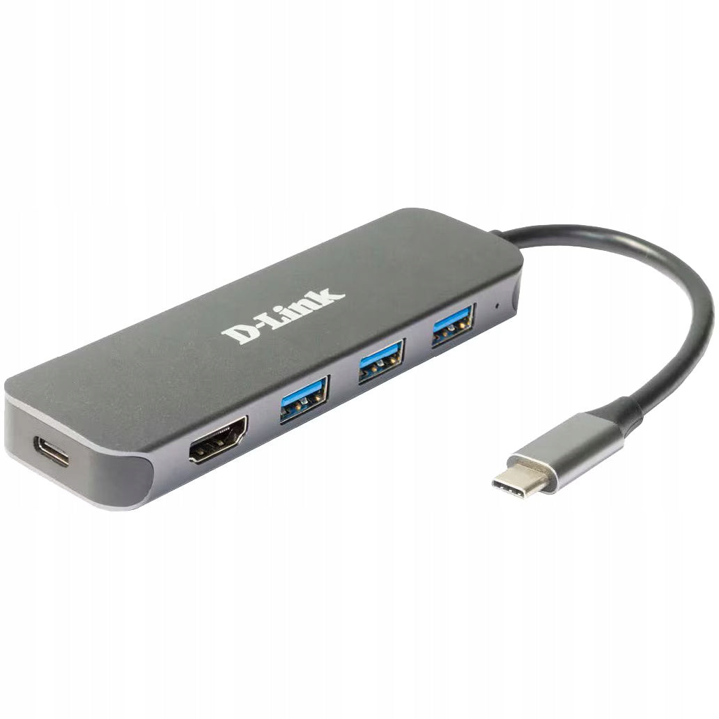 D-LINK DUB-2333 USB HUB, USB Type-C, 10 cm cable, metallic, silver