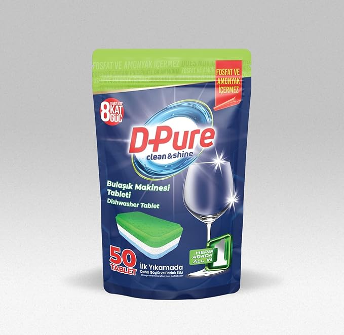 D-Pure All-in-One Dishwasher Tablets, Extra Powerful, 300 Tabs Packaging status original