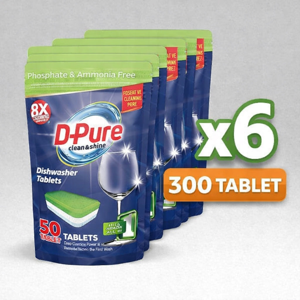 D-Pure All-in-One Dishwasher Tablets, Extra Powerful, 300 Tabs