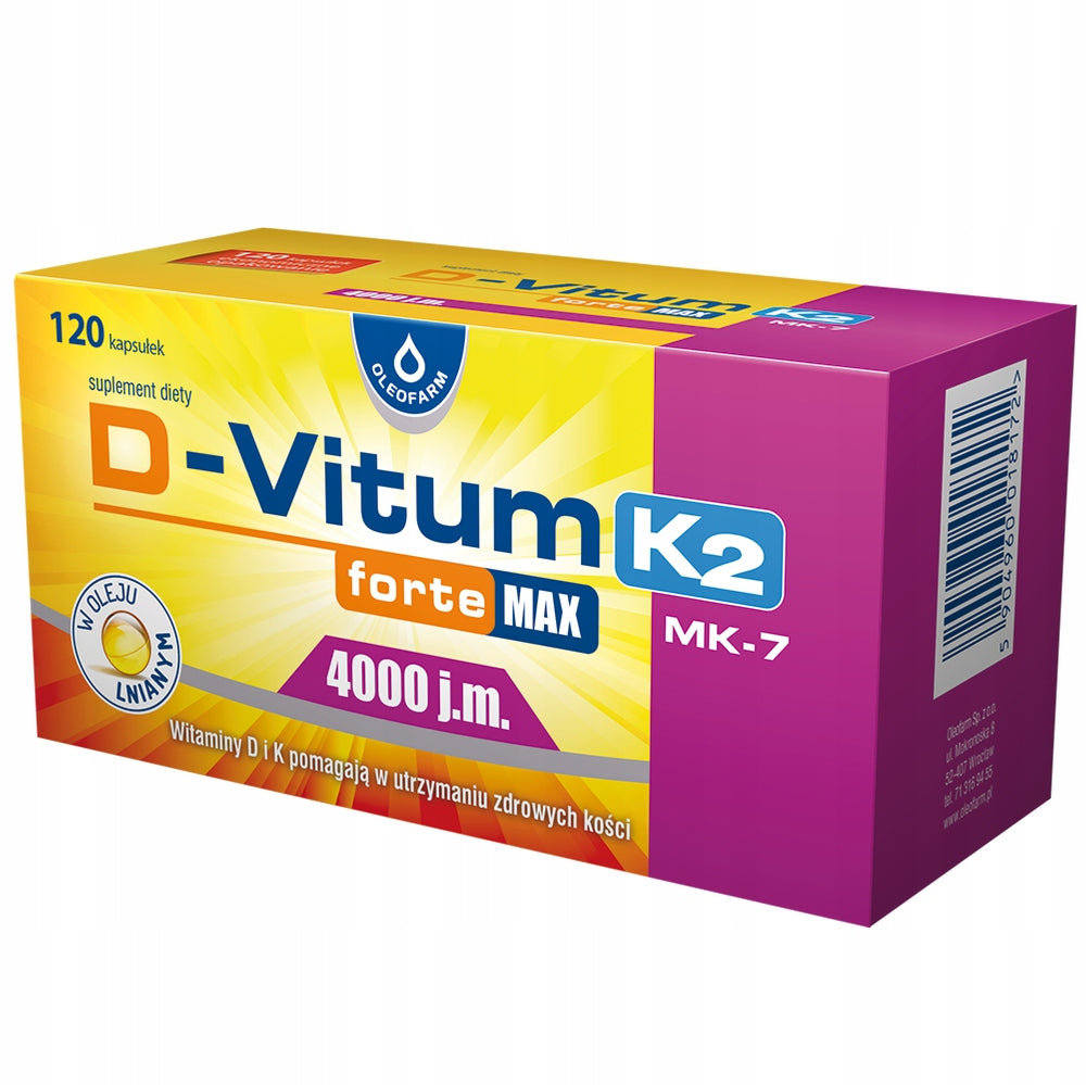 D-Vitum Forte MAX 4000 IU K2 (MK-7) vitamin D3 K2, 120 capsules Packaging status original