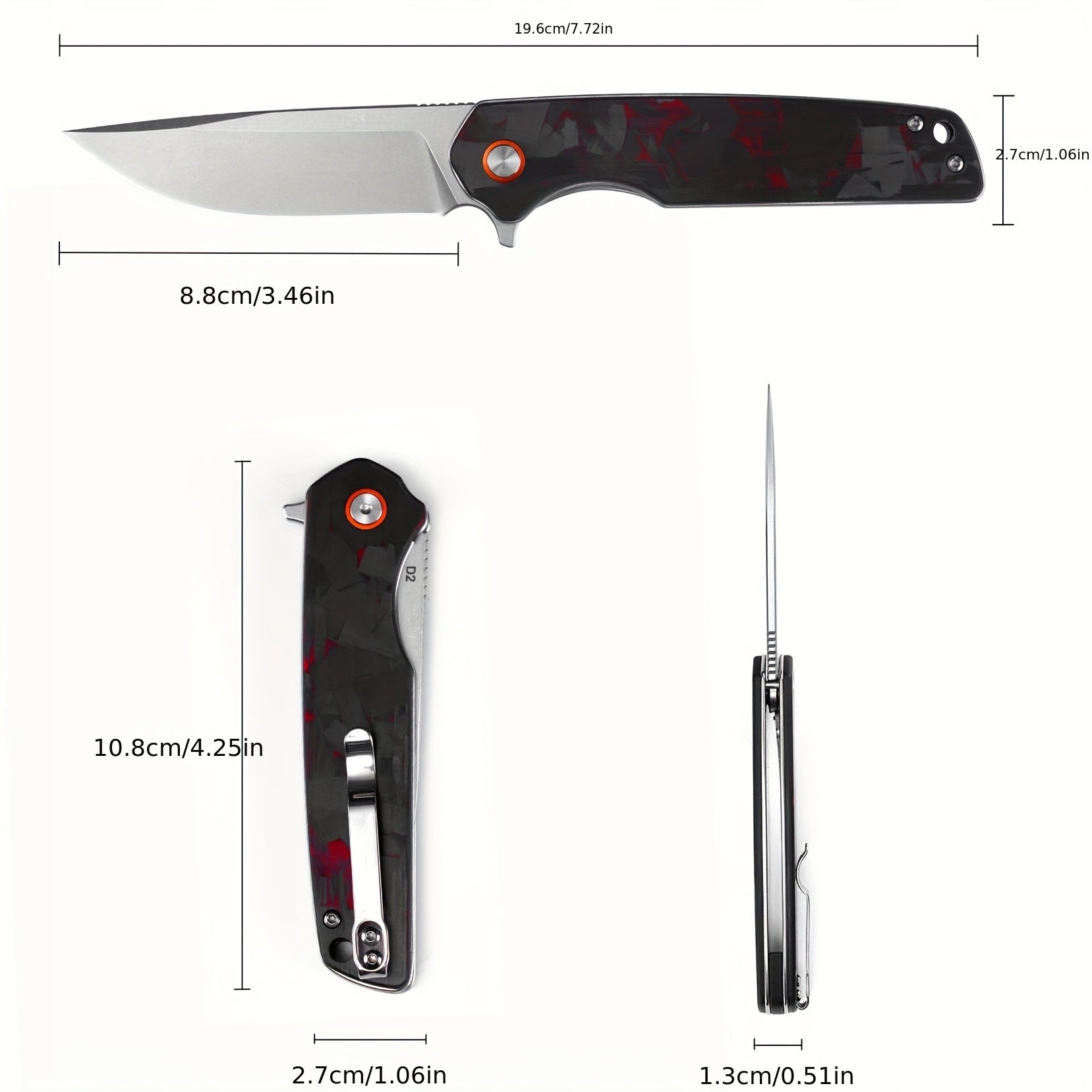 D2 Blade Carbon Fiber Handle Outdoor Portable Camping Folding Knife J-354 Packaging status original