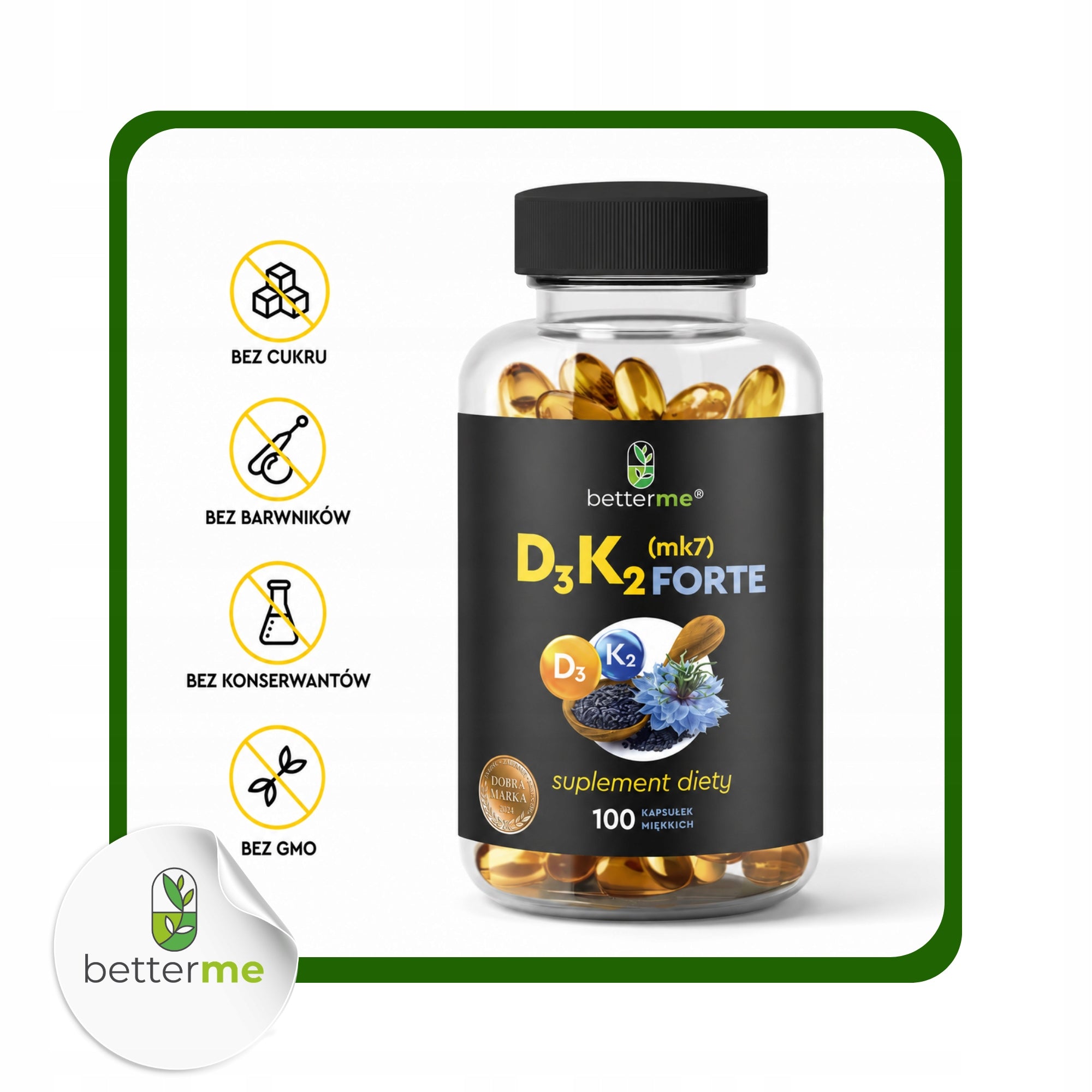 D3+K2 MK7 Forte BetterMe Black Cumin Oil - Strong Bones Resistance 2x100pcs Manufacturer code 5905123512056