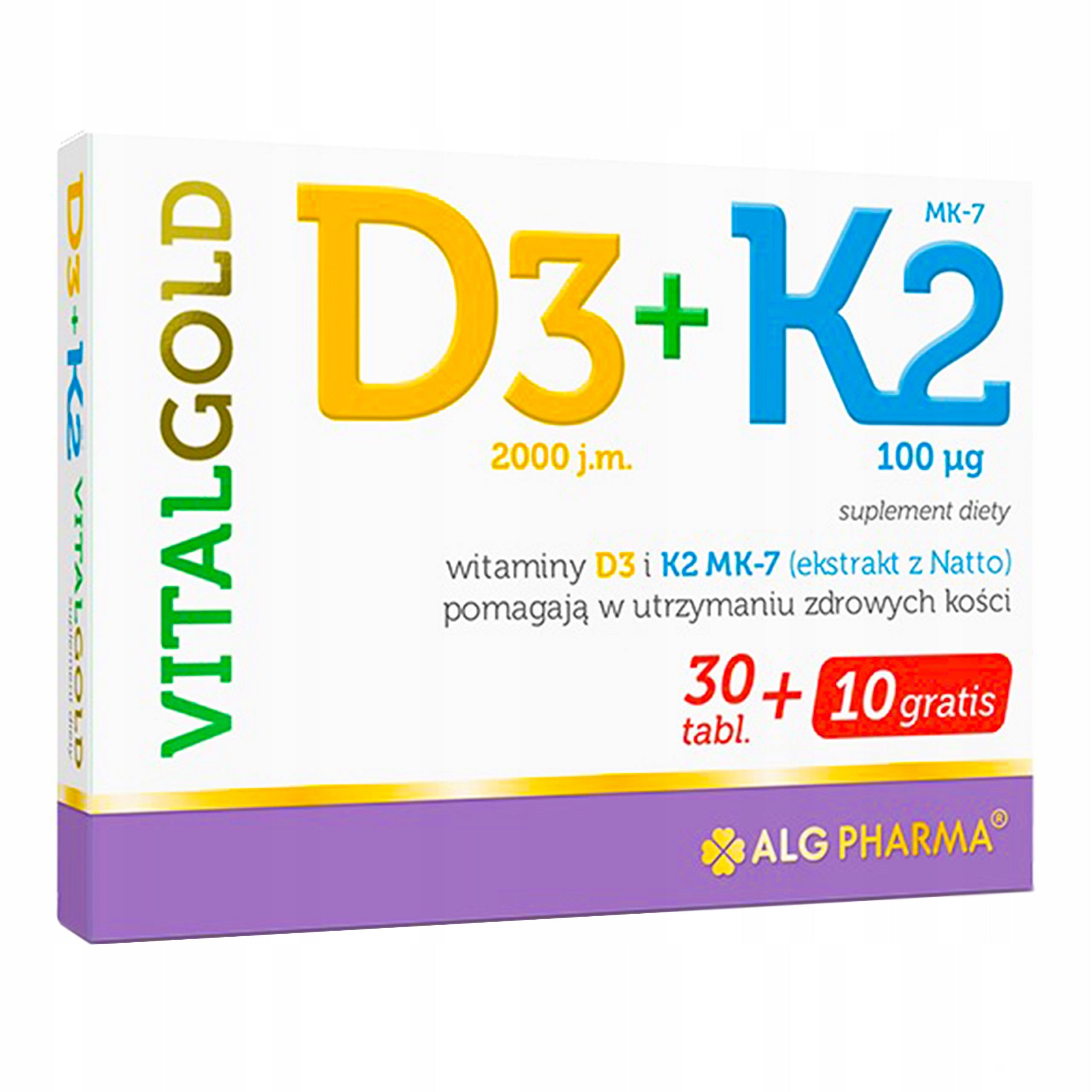 D3 + K2 VitaGold Vitamin D3 + K2 Healthy Bones ALG Pharma 40 Tablets
