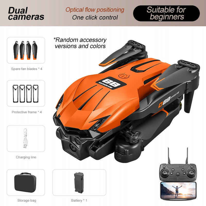 D88 Dual Camera Drone: Optical Flow Hover & 90° Adjustable Lens