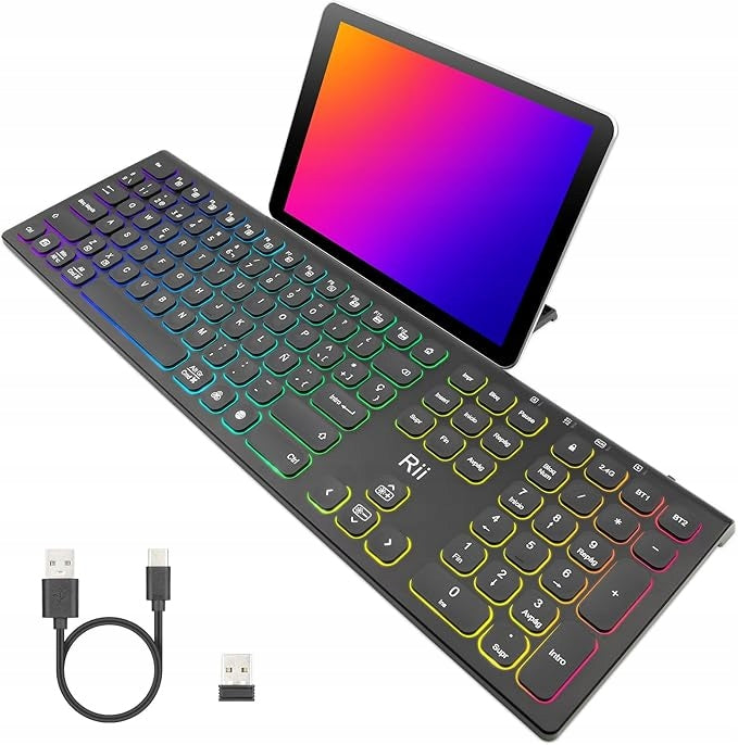 DA116 Wireless Keyboard Rii RK801 Bluetooth 2.4G RGB ES QWERTY Keyboard layout ES (qwerty)