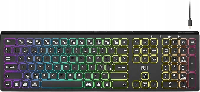 DA116 Wireless Keyboard Rii RK801 Bluetooth 2.4G RGB ES QWERTY