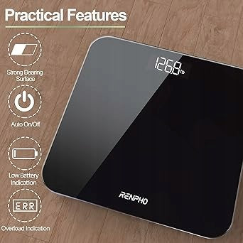 DA502 Bathroom Scale Digital RENPHO LED 180 kg Tempered Glass Black Brand Renpho