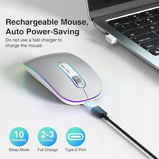 DA597 Cimetech Rechargeable Bluetooth 5.1 LED Wireless Mouse and 2,4G Mode Sensor optical