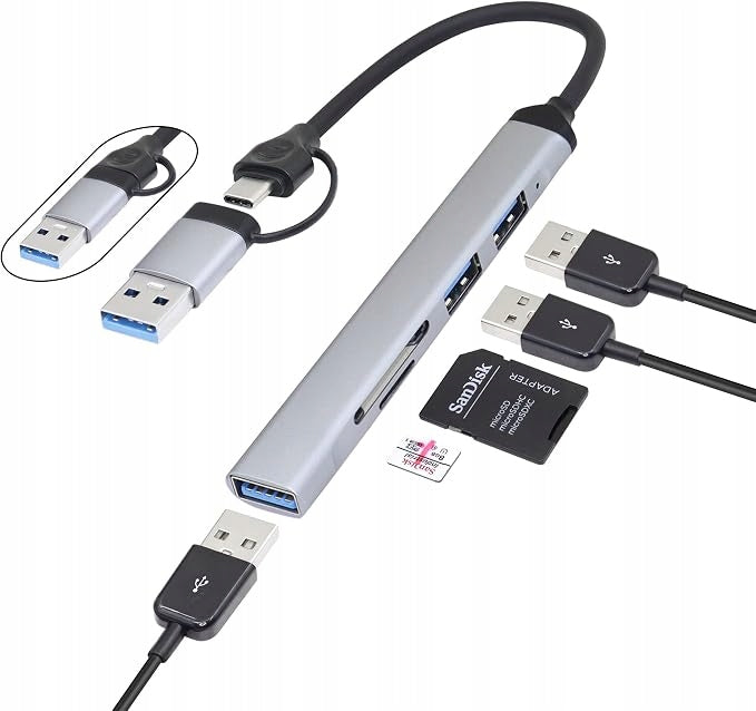 DA614 Hub USB-C 5in1 Adapter USB 3.0 SD TF Card Reader Grey