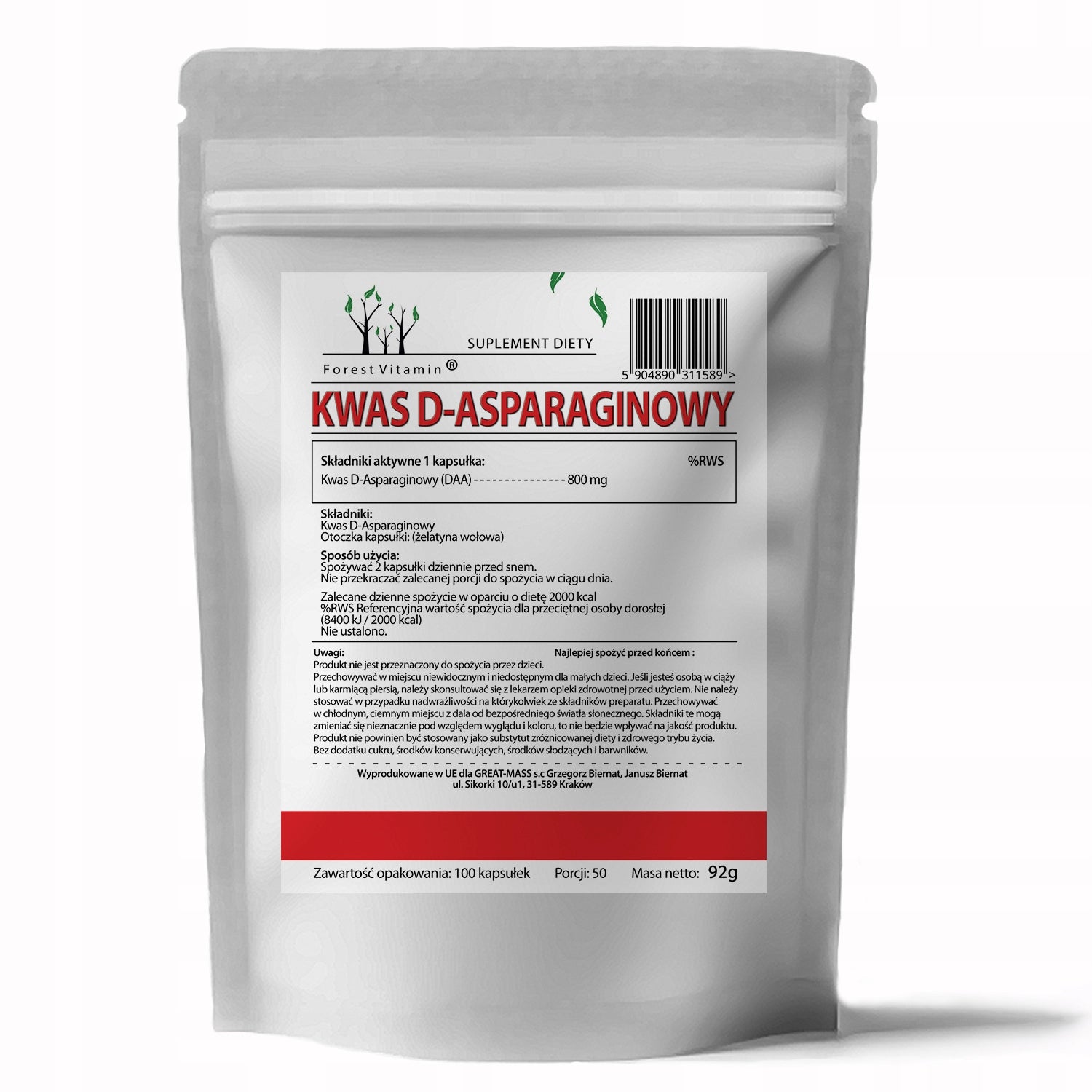 DAA 800mg 100caps TESTOSTERONE LIBIDO D-aspartic acid STRENGTH REGENERATION Medical device no
