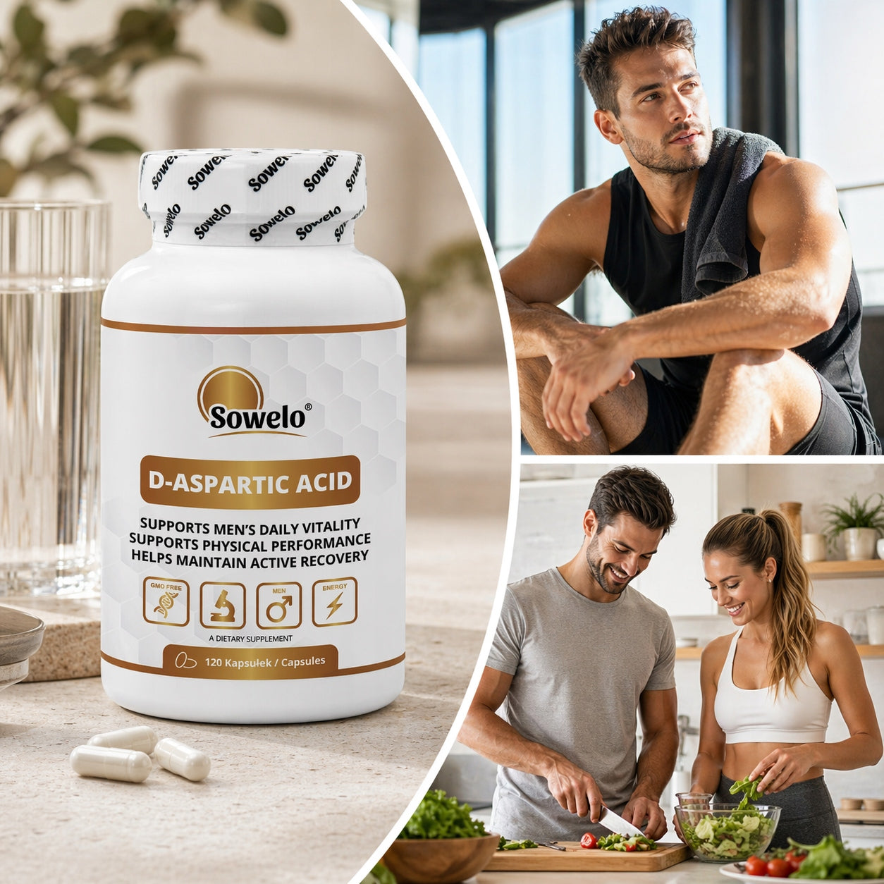 DAA D-Aspartic Acid 120 Capsules – Testosterone, Libido, Strength – Sowelo Manufacturer code S_DAA01