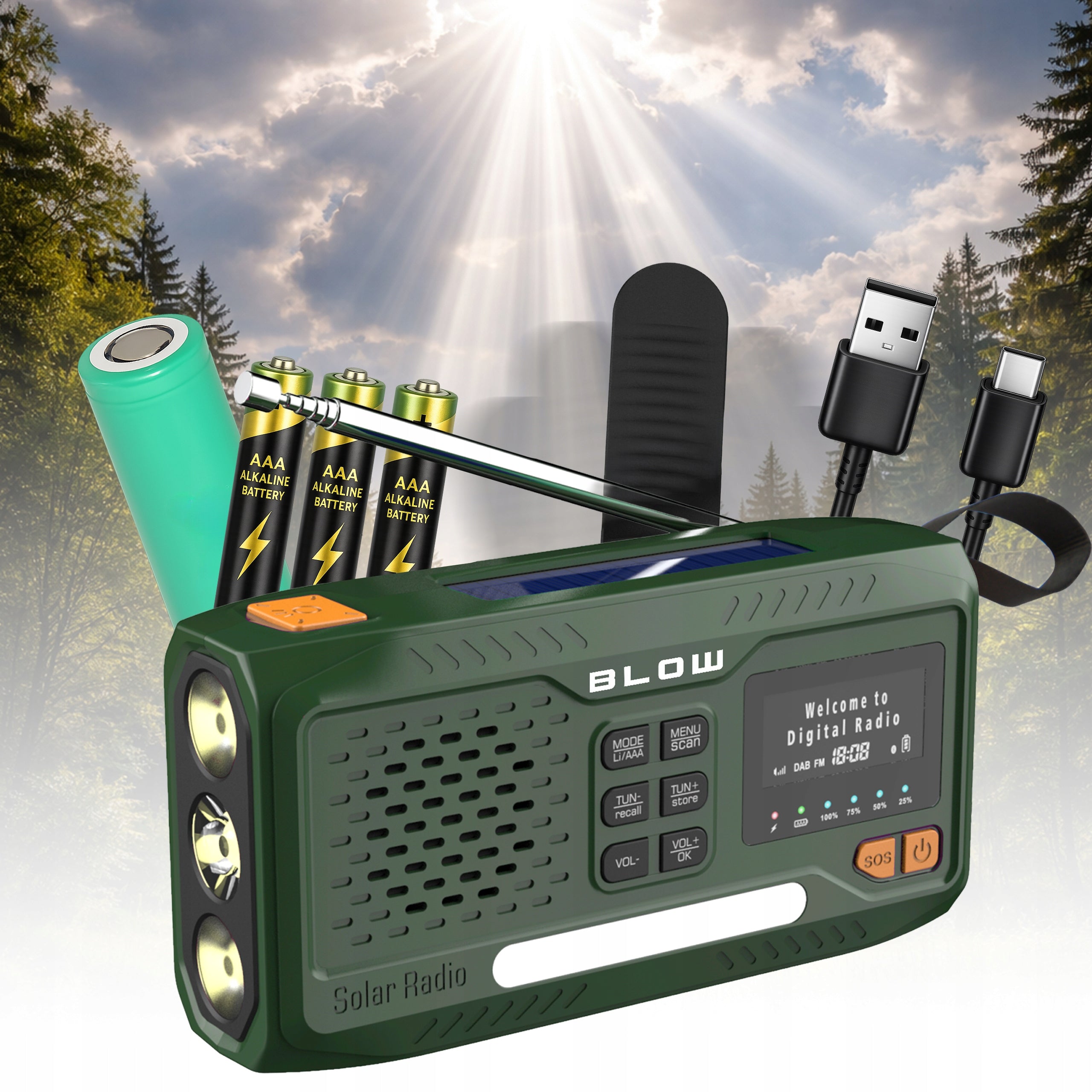 DAB+ BLUETOOTH PORTABLE KITCHEN RADIO SOLAR CONSTRUCTION FLASHLIGHT 4500mAh Packaging status original