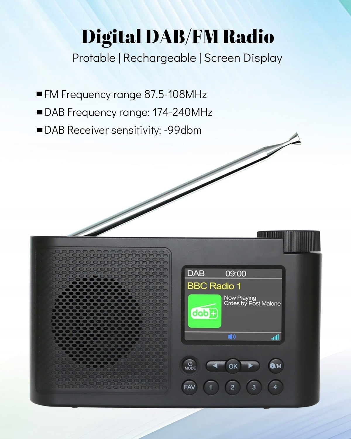 DAB+ Bluetooth Radio Portable Rechargeable FM Alarm Clock USB-C Manufacturer code radio