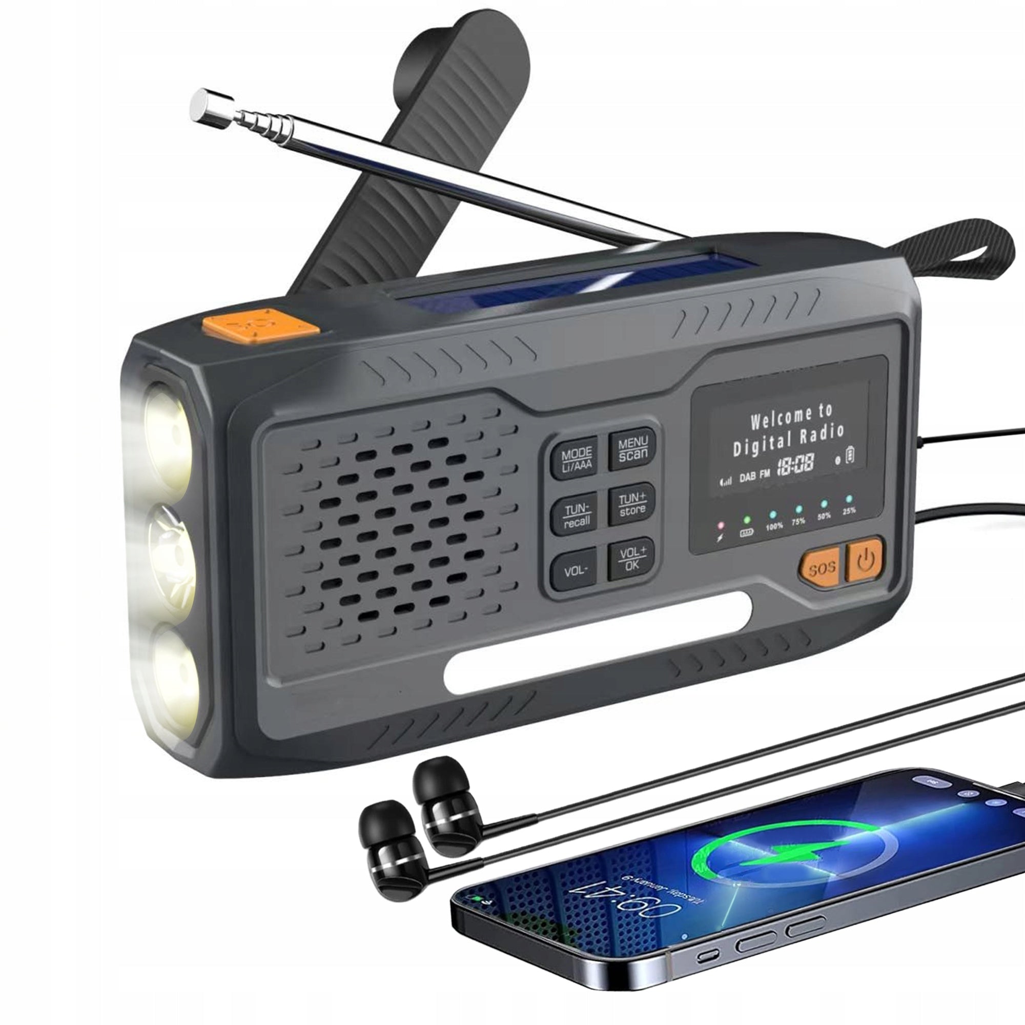 DAB+ FM CRANK RADIO Solar Emergency Dynamo Flashlight Powerbank 4500mAh