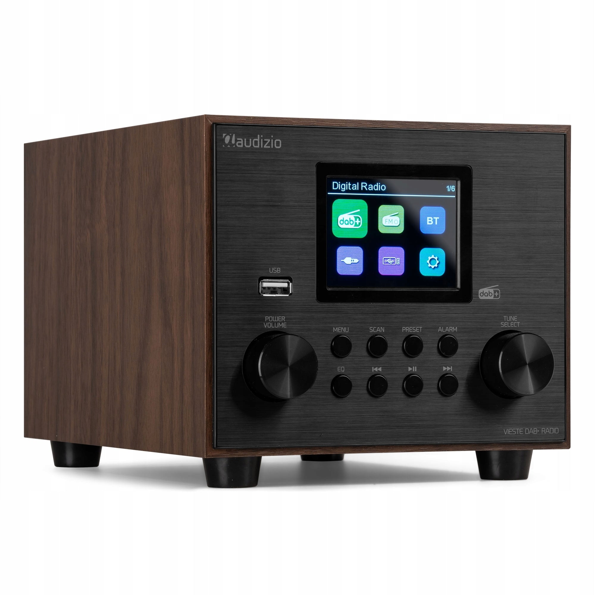DAB+ FM radio with subwoofer dark wood Audizio Vieste for office kitchen Brand Audizio