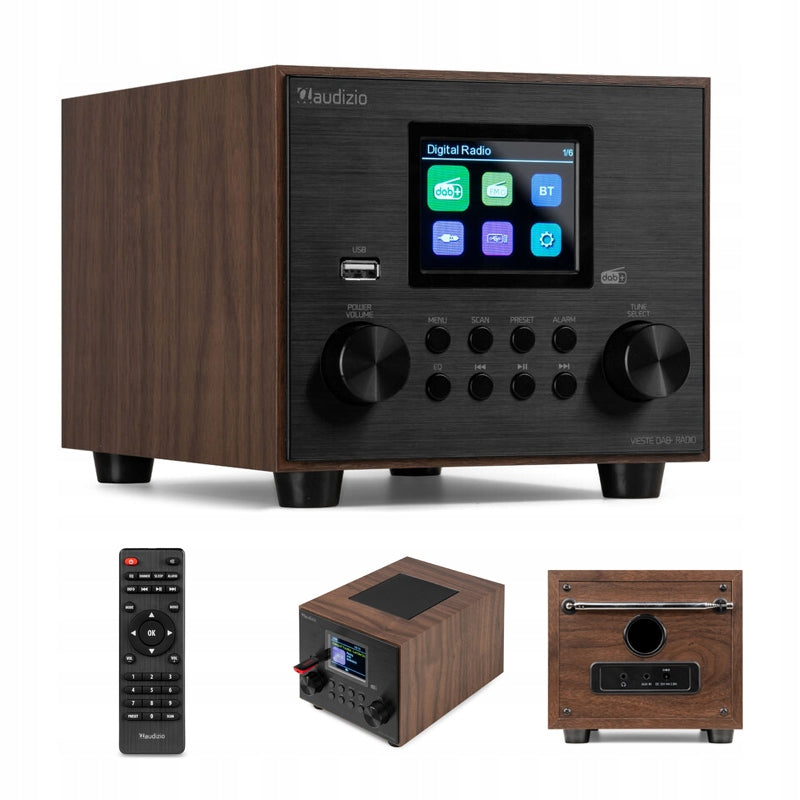 DAB+ FM radio with subwoofer dark wood Audizio Vieste for office kitchen