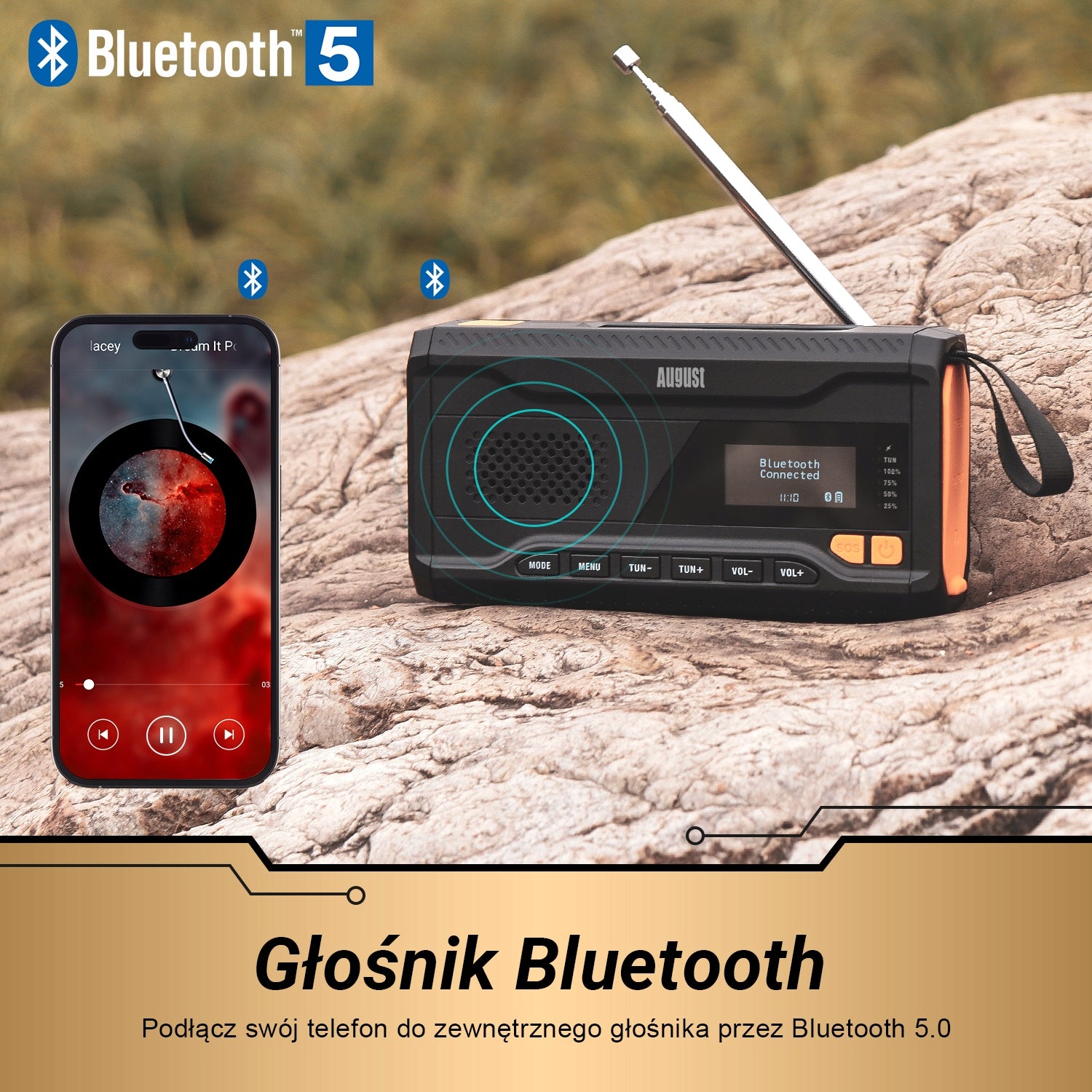 DAB Radio Bluetooth Solar Survival Flashlight SOS Powerbank August MB290 Manufacturer code AUG MB290B
