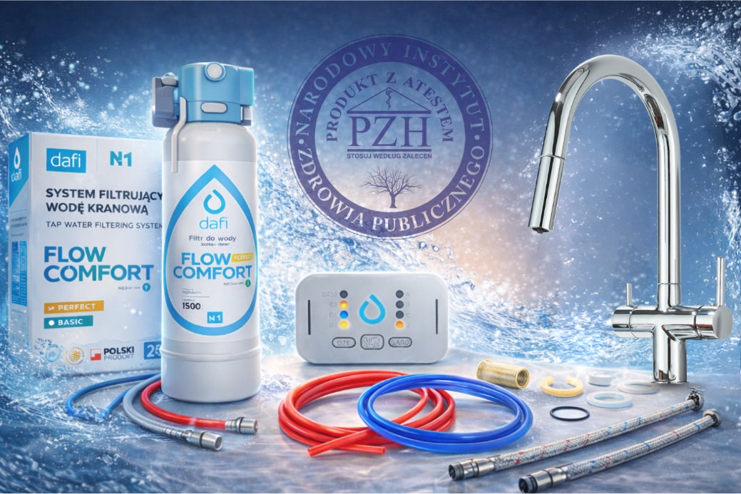 DAFI FLOW COMFORT D-1 WATER FILTER AND THREE-WAY CHROME PZH KITCHEN FAUCET Packaging status original