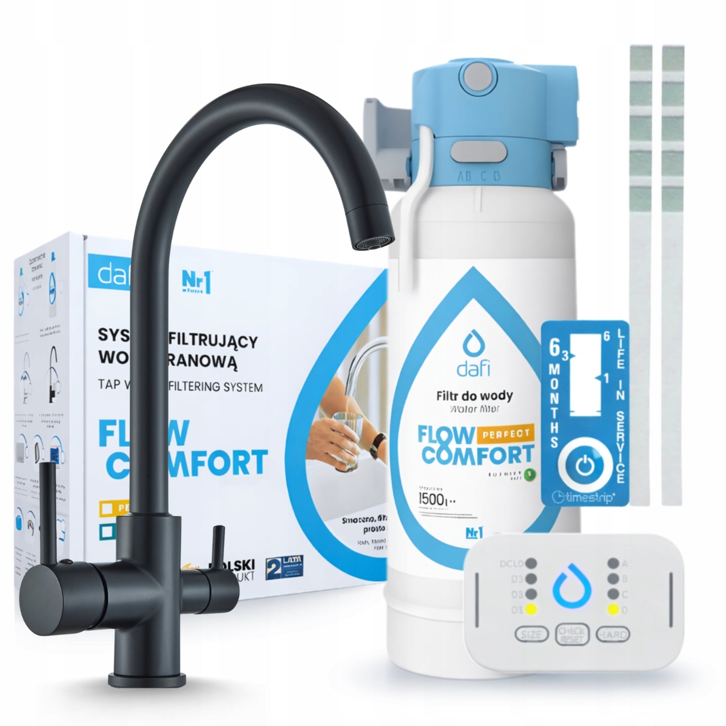DAFI FLOW COMFORT D-1 WATER FILTER AND THREE-WAY KITCHEN FAUCET BLACK