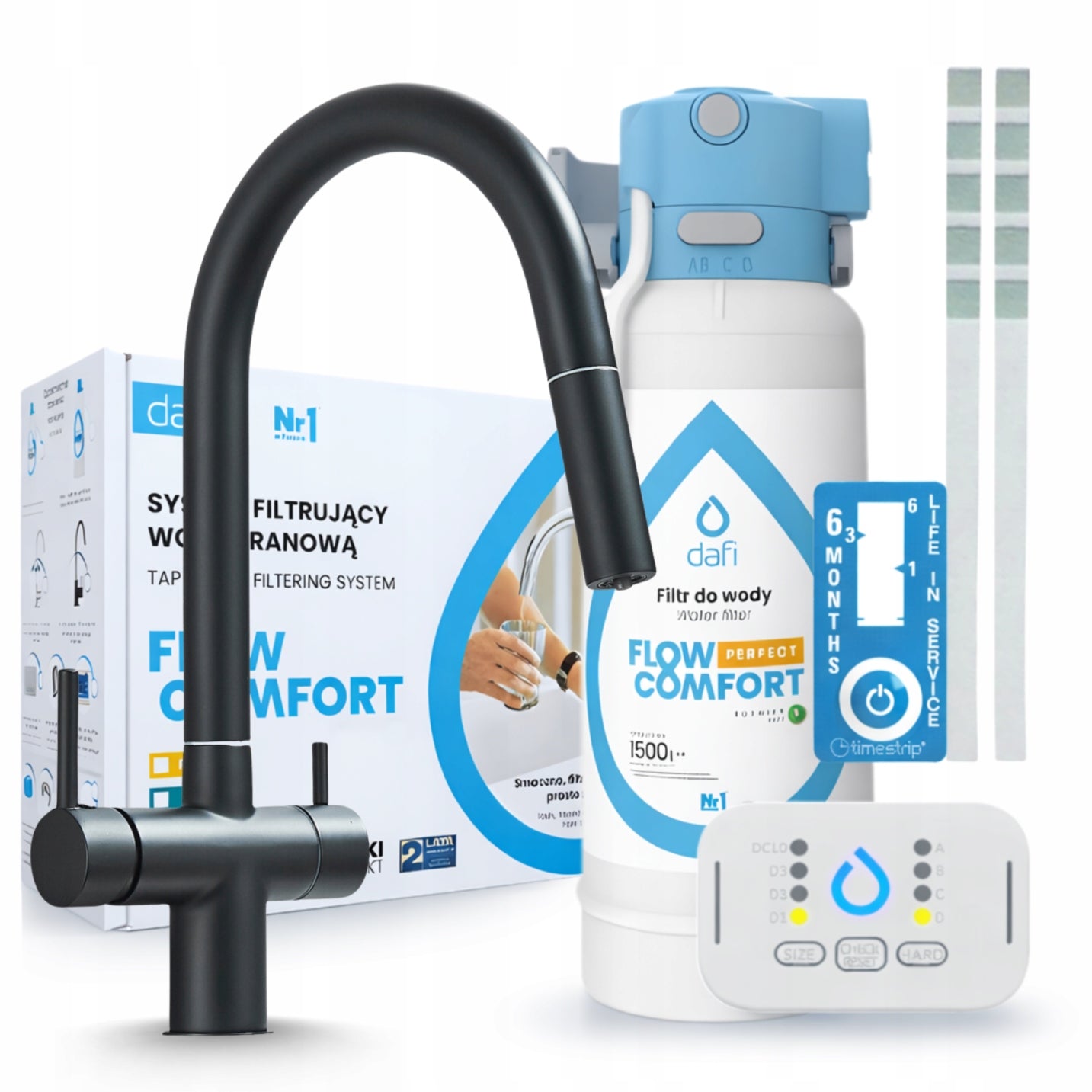 DAFI FLOW COMFORT D-1 WATER FILTER AND THREE-WAY KITCHEN FAUCET BLACK