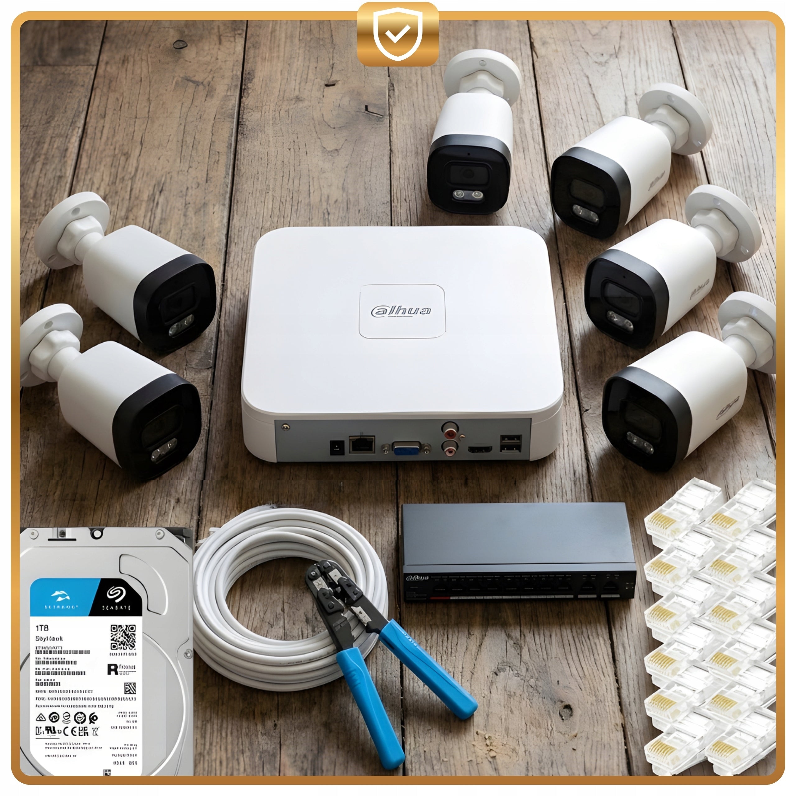DAHUA 4Mpx IP Surveillance Kit 6 EXTERNAL DUAL LIGHT CAMERAS DISK Packaging status original