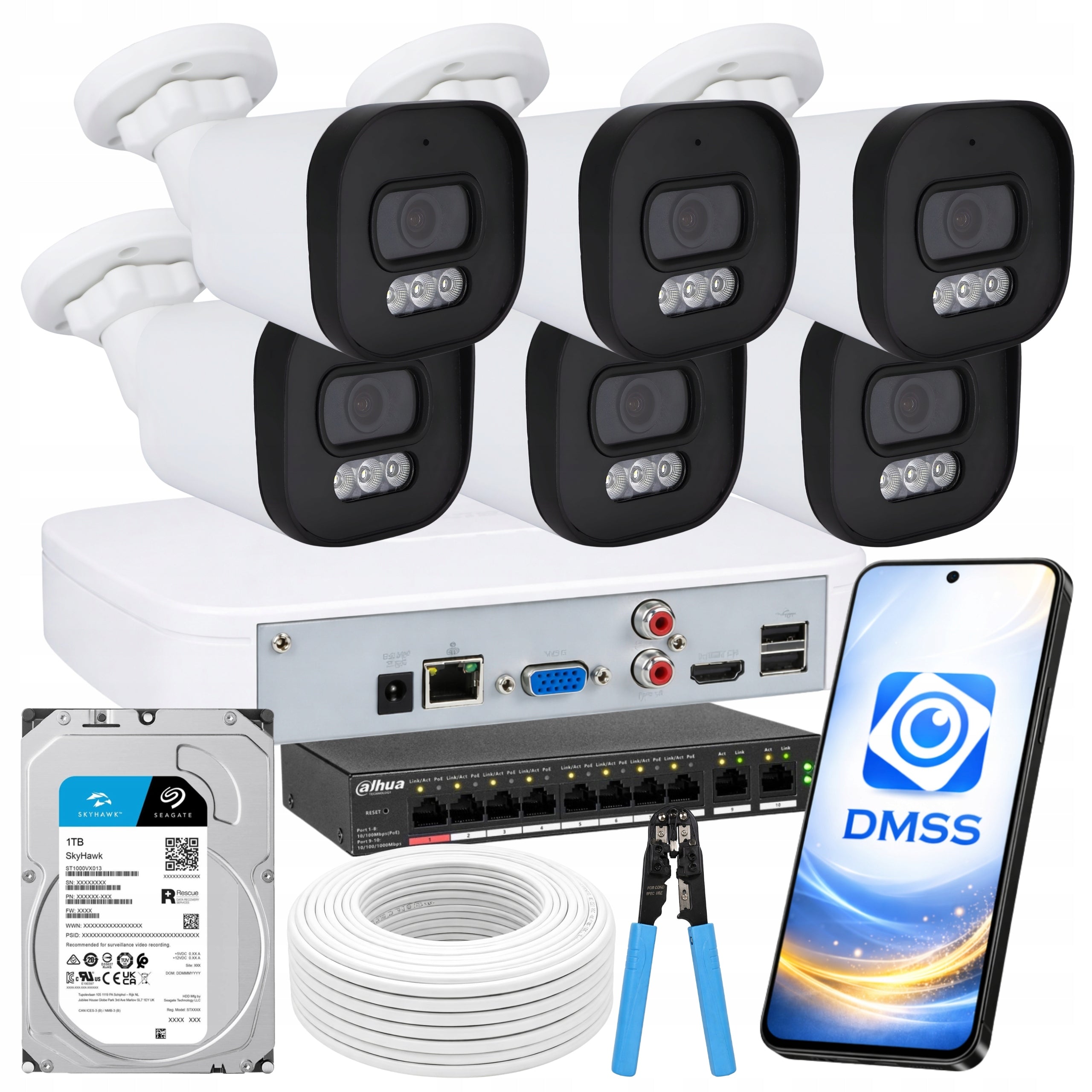 DAHUA 4Mpx IP Surveillance Kit 6 EXTERNAL DUAL LIGHT CAMERAS DISK