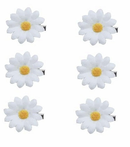 DAISY HAIR CLIPS WOMEN'S SUMMER WHITE YELLOW SET OF 6