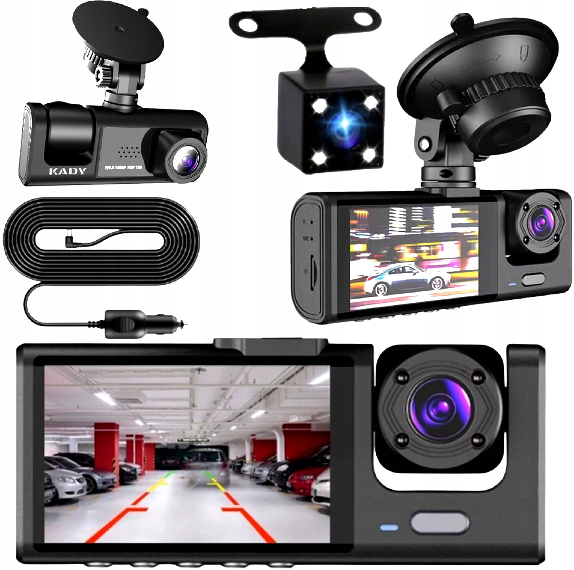 DASH CAM RECORDER KADY FULL HD 3 LENSES FOR TAXI UBER BOLT