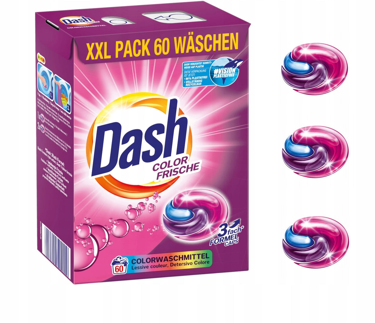 DASH Washing Tablet Capsules 60pcs Color 3in1 to Color Manufacturer code 4012400502110