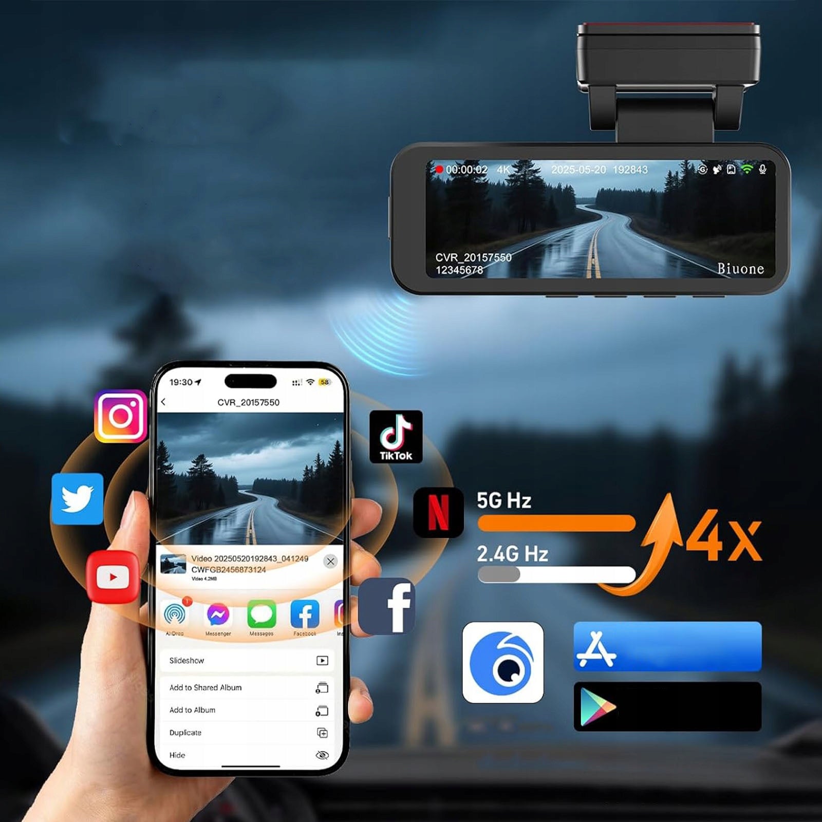 DASHCAM VIDEO RECORDER 4K+FHD CMOS IMX335 G-SENSOR FRONT AND REAR VIEW Brand no brand
