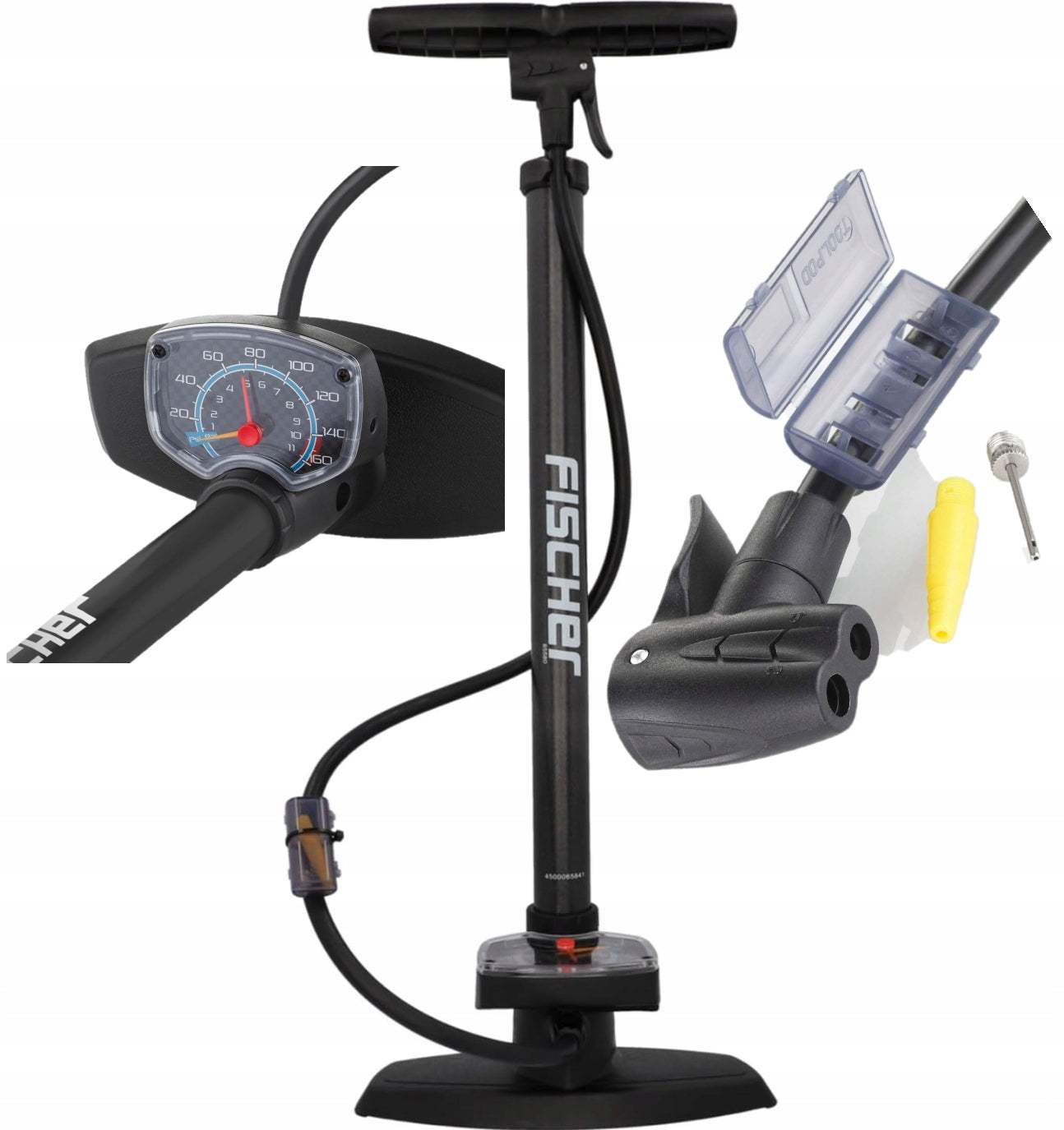 DECENT MANUAL STRONG BICYCLE FISHER STANDING PUMP - BLACK + ADAPTERS