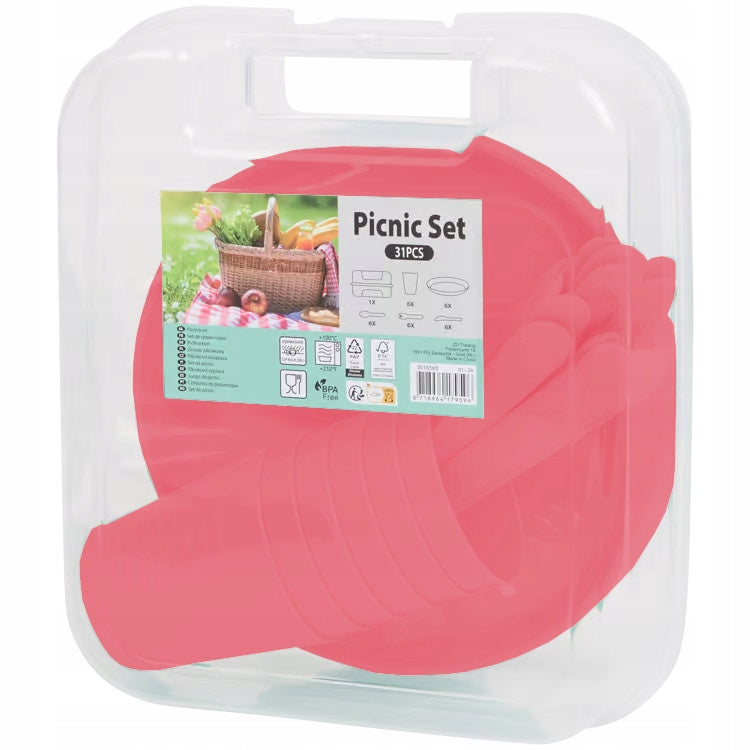 DECENT PICNIC SET IN A BOX CUTLERY DISHES PLASTIC CASE 31el. Brand no brand