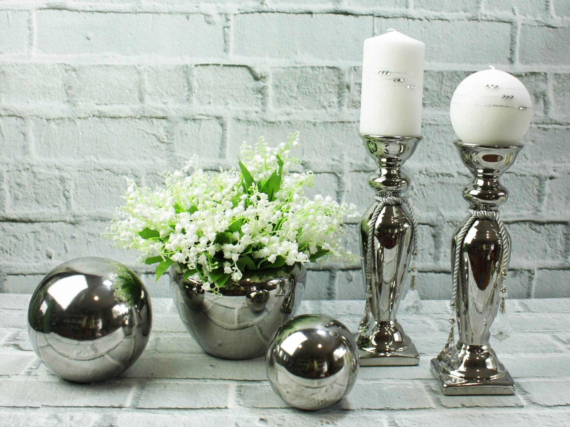 DECORATIVE BALL Polnix Ceramic Sculpture Silver Shiny 9 cm EAN (GTIN) 5905925100482