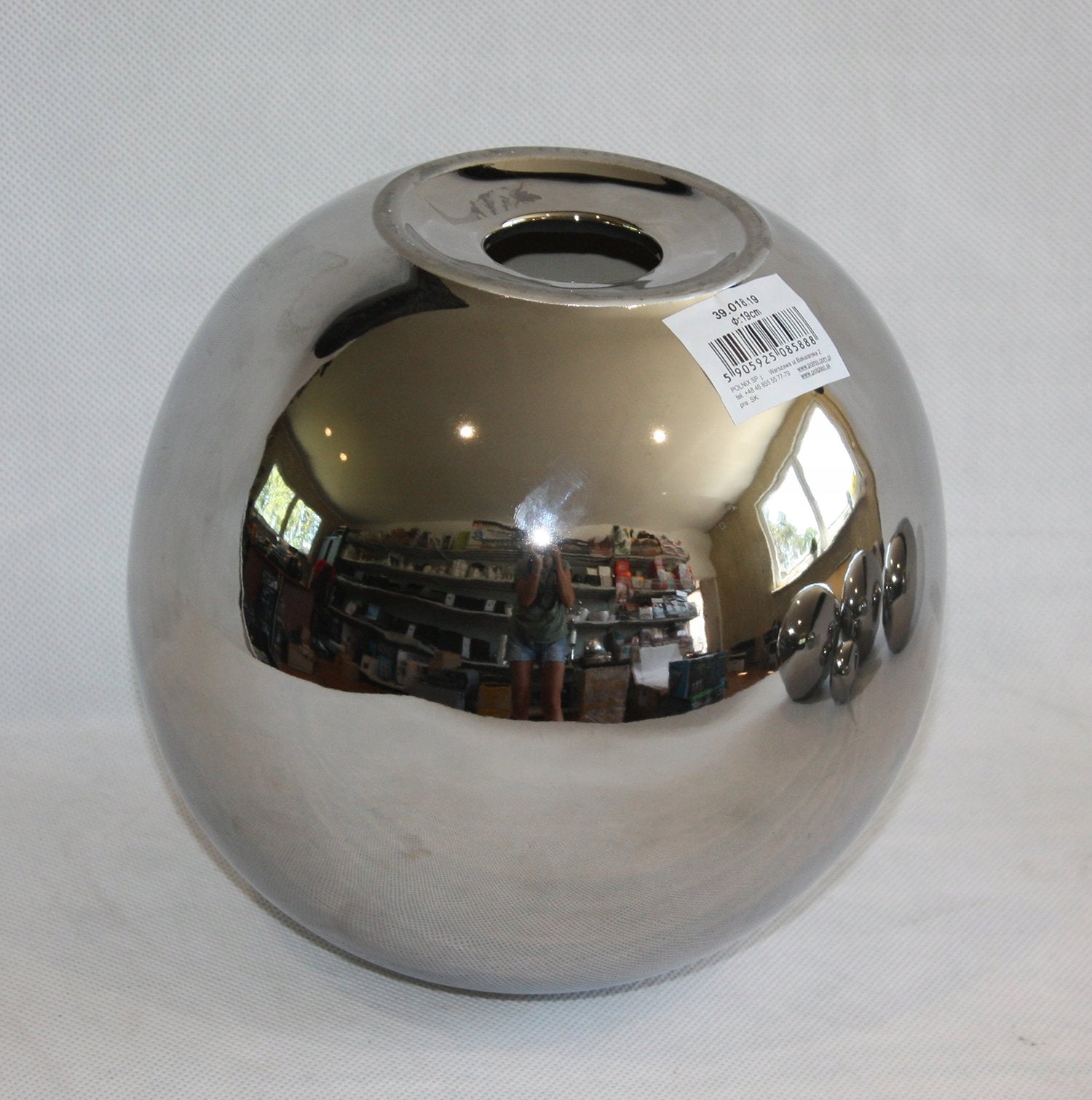 DECORATIVE BALL Polnix Ceramic Sculpture Silver Shiny 9 cm Manufacturer Polnix