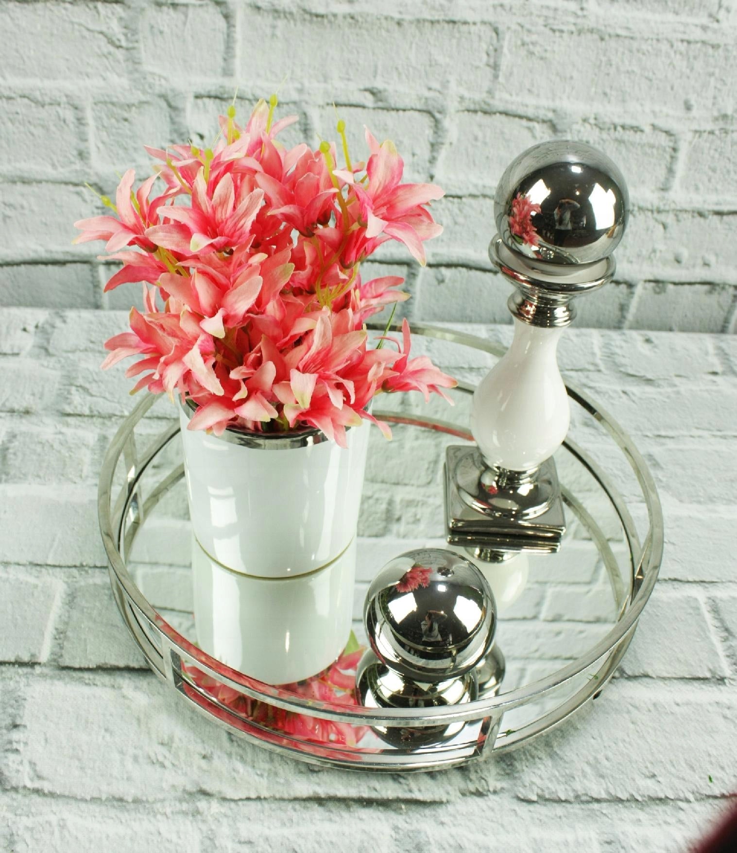 DECORATIVE BALL Polnix Ceramic Sculpture Silver Shiny 9 cm Product height 13 cm