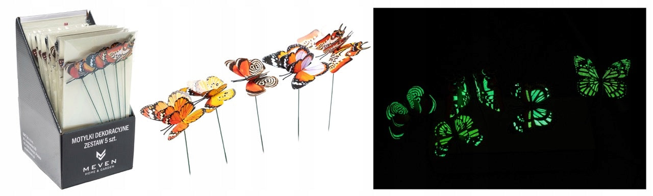 DECORATIVE BUTTERFLIES FOR GARDEN HAMMERED NATURAL GLOW-IN-THE-DARK 5 PCS Manufacturer MEVEN