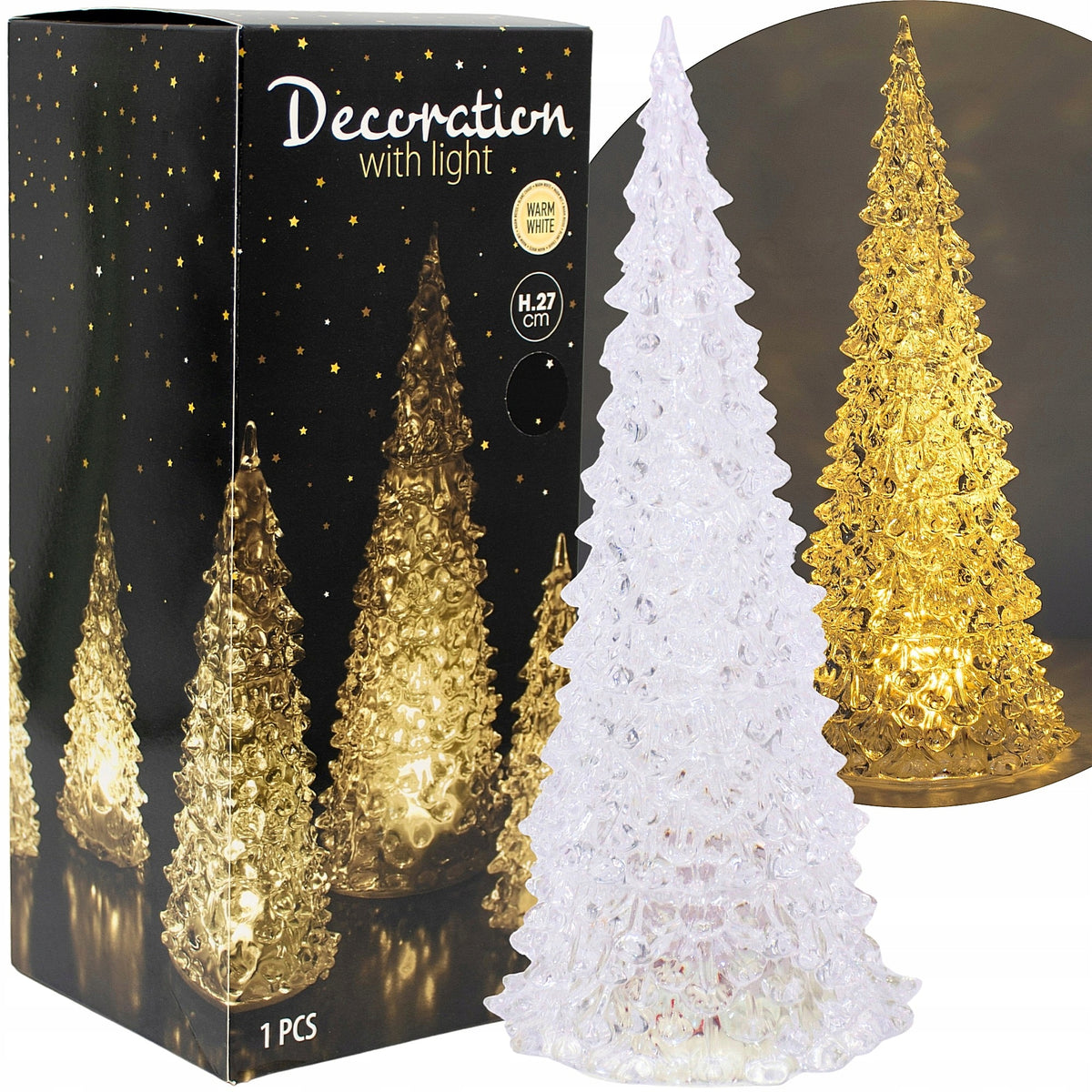 DECORATIVE CHRISTMAS TREE 27,5cm CHRISTMAS ORNAMENT LED BATTERY OPERATED WARM WHITE