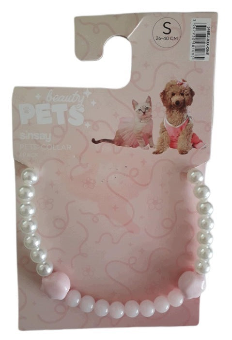 DECORATIVE COLLAR FOR SMALL DOG, KITTEN WITH PEARLS AND BEADS 26-40 cm