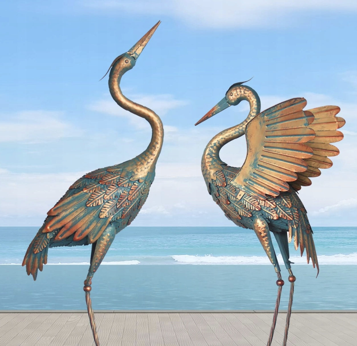 DECORATIVE CRANE FIGURES RUSTIC ACCENT FOR GARDEN (SET OF 2) Manufacturer code 9384