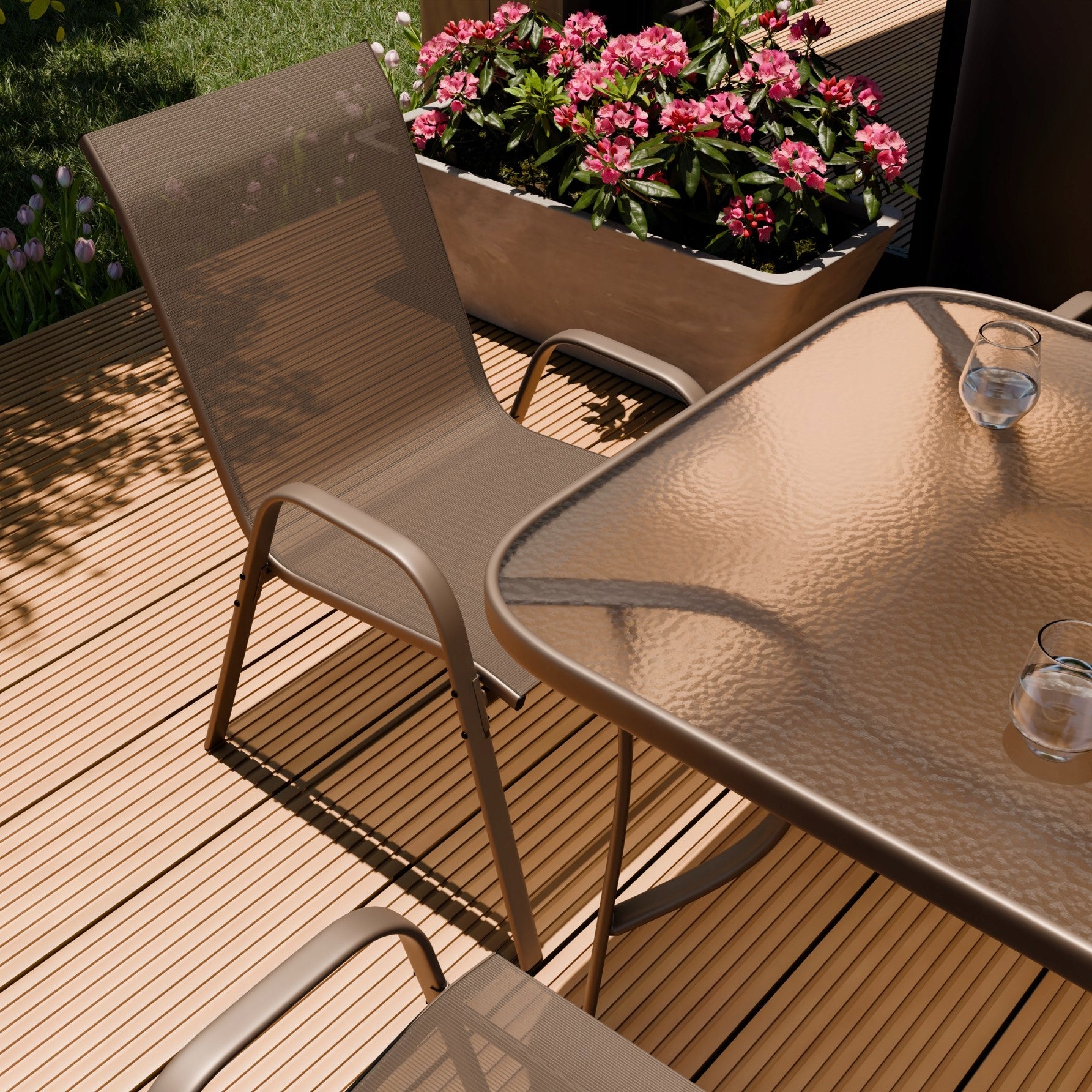DECORATIVE GARDEN FURNITURE SET 1XTABLE 6XCHAIR KINDLY BROWN ZENJOY Color brown