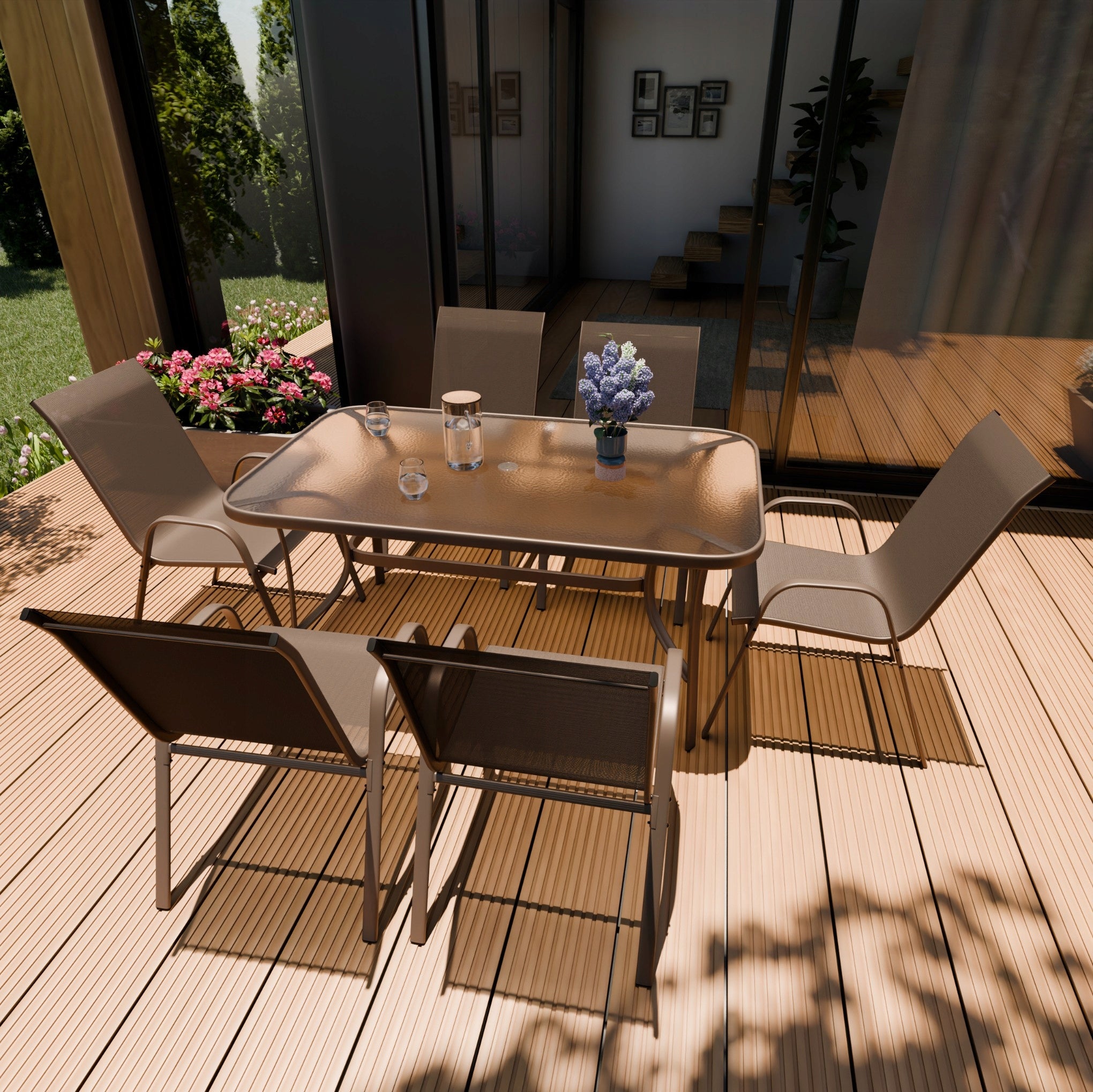 DECORATIVE GARDEN FURNITURE SET 1XTABLE 6XCHAIR KINDLY BROWN ZENJOY Main material metal