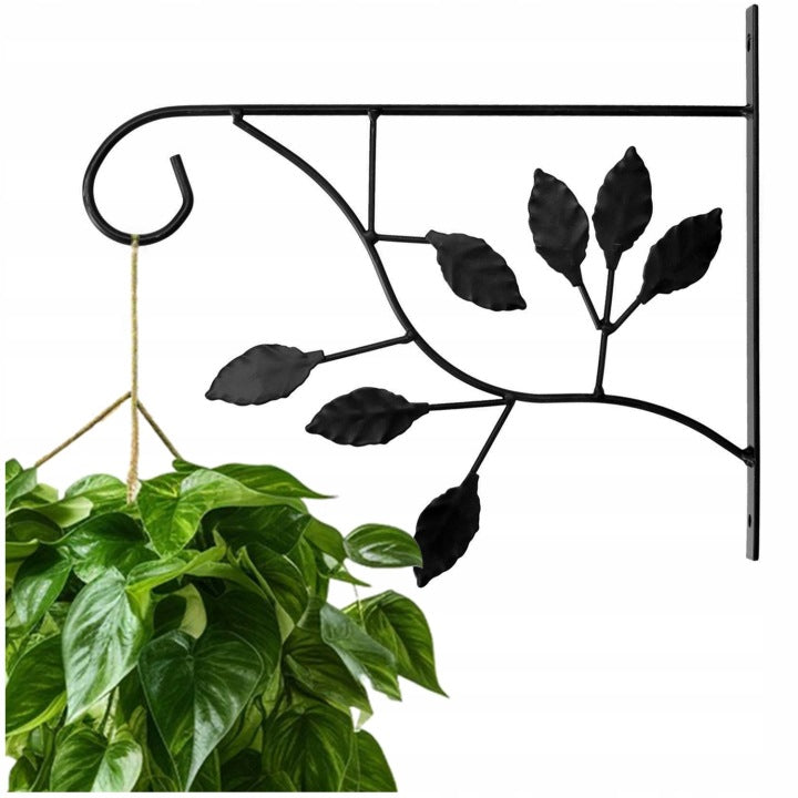 DECORATIVE POT HANGER FLOWERS HANGING HOLDER 31x25cm BLACK HOOK LEAVES