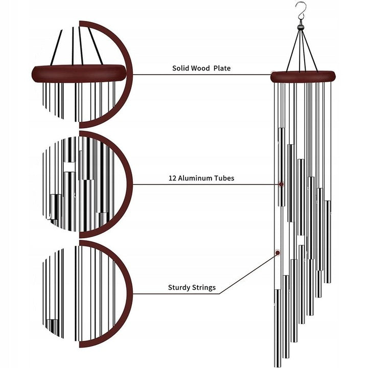 DECORATIVE ROTATING WIND CHIME HANGING 58 cm LENGTH 12 TUBE GONG Series DZWONEK WIETRZNY