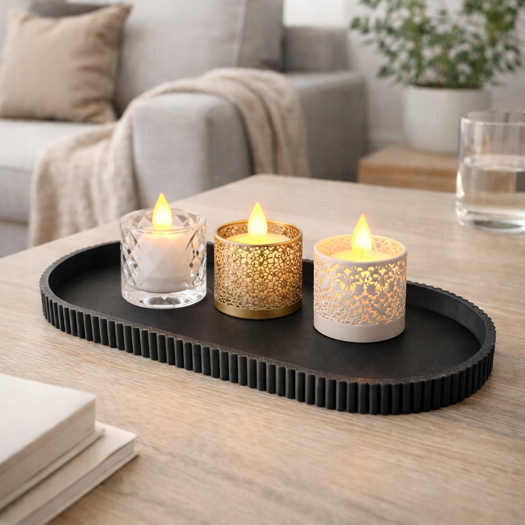 DECORATIVE TRAY MODERN GROOVED 3D PRINTING ELEGANT FOR HOME 20x9 CM Brand no brand