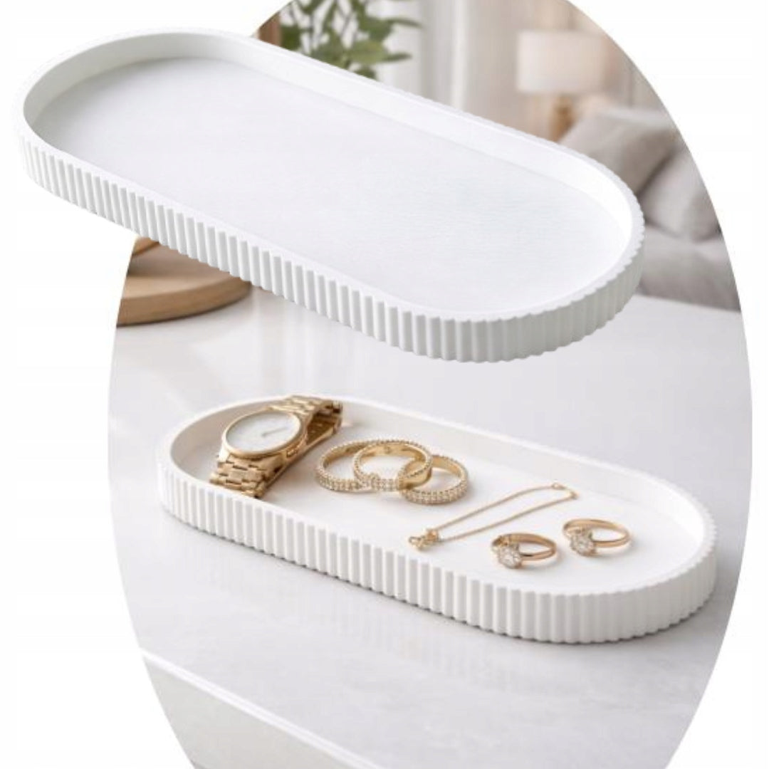 DECORATIVE TRAY MODERN GROOVED 3D PRINTING ELEGANT FOR HOME 20x9 CM