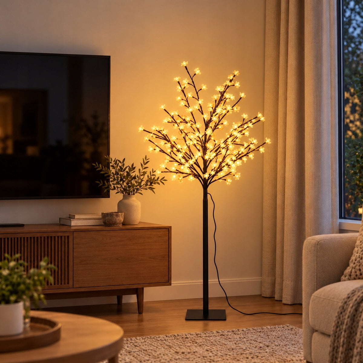 DECORATIVE TREE GLOWING 160 LED DECORATION FOR HOME ON TERRACE 120 CM WARM Packaging status original