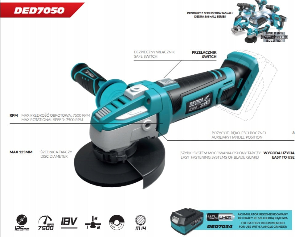 DEDRA DED7050 Angle grinder Aku. SAS+18V 125mm Kind angle grinder